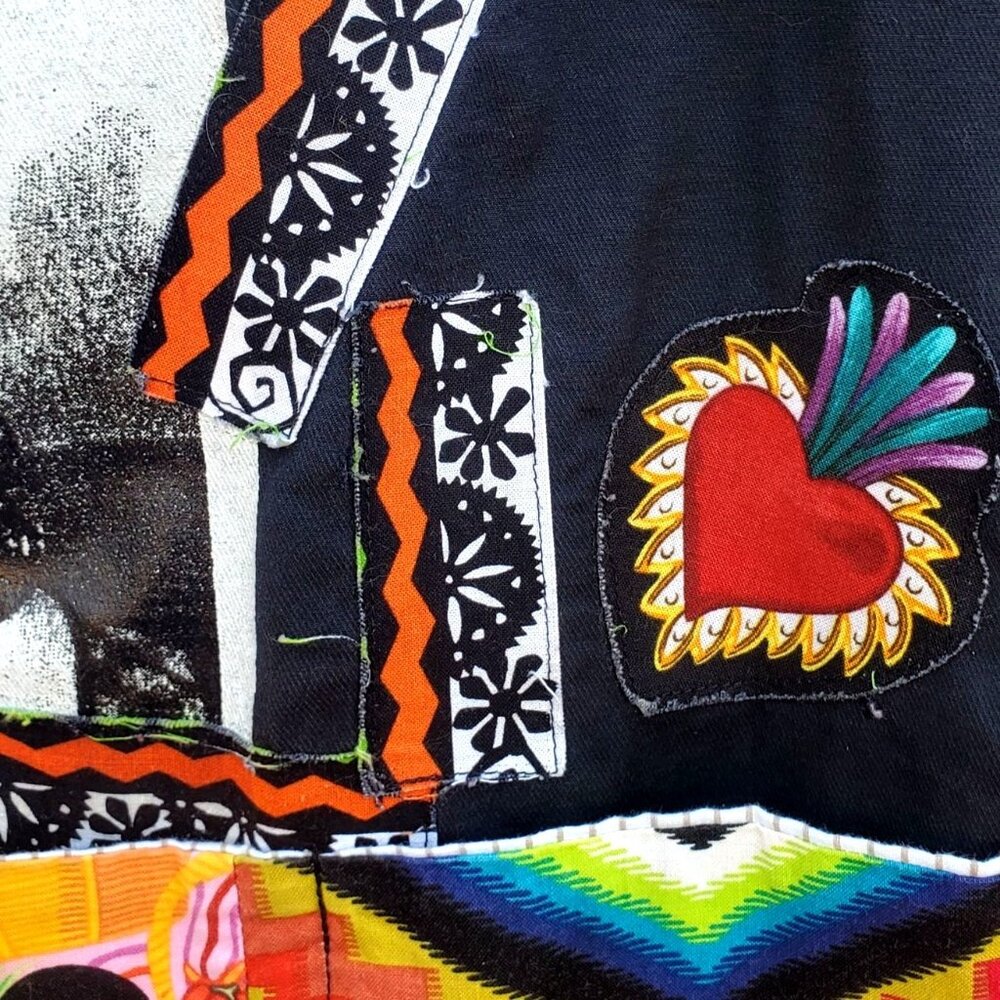 Frida Kahlo Bib Apron Colorful Handmade Black Cotton Plus Size XL Pockets - Picture 12 of 12